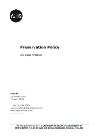 UK Data Archive Preservation Policy