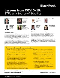 Lessons from COVID-19: Etfs As a Source of Stability