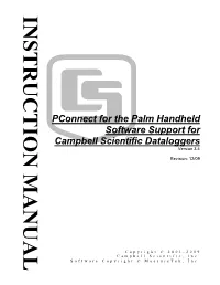 Pconnect for the Palm Handheld Software Support for Campbell Scientific Dataloggers Version 3.4