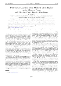 Performance Analysis of an Atkinson Cycle Engine Under Effective Power