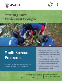 Youth Service Programs a Study of Promising Models in International Development