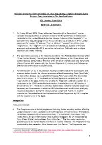 1 Decision of the Election Committee on a Due Impartiality Complaint Brought by the Respect Party in Relation to the London Deba