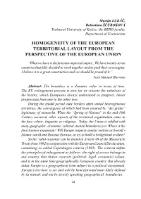 Homogeneity of the European Territorial Layout from the Perspective of the European Union