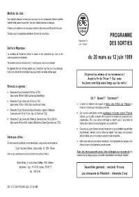 PROGRAMME DES SORTIES Du 20 Mars Au 12 Juin 1999