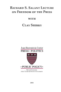 Richard S. Salant Lecture on Freedom of the Press with Clay Shirky