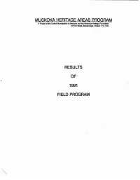 Muskoka Heritage Areas Program Results of Field