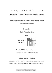 The Design and Evolution of the Instruments of Parliamentary Policy