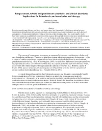 Temperament, Reward and Punishment Sensitivity, and Clinical Disorders: Implications for Behavioral Case Formulation and Therapy