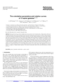 The Orientation Parameters and Rotation Curves of 15 Spiral Galaxies�,