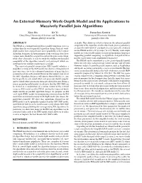 An External-Memory Work-Depth Model and Its Applications to Massively Parallel Join Algorithms
