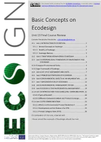 Basic Concepts on Ecodesign Unit 13 Final Course Review