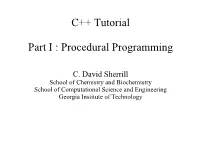 C++ Tutorial Part I : Procedural Programming