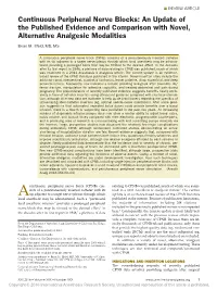 Continuous Peripheral Nerve Blocks: an Update of the Published Evidence and Comparison with Novel, Alternative Analgesic Modalities