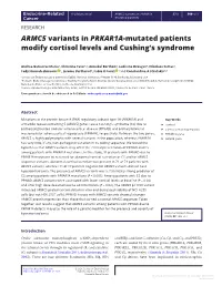 ARMC5 Variants in PRKAR1A-Mutated Patients Modify Cortisol Levels and Cushing’S Syndrome
