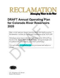 Draft 2020 Annual Operating Plan for Colorado River Reservoirs