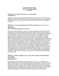 School of Public Policy New Course Descriptions Fall 2017