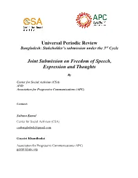 Universal Periodic Review Joint Submission on Freedom of Speech
