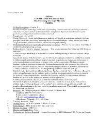 COURSE: EMA 4645, Section 061B Title: Processing of Ceramic Materials Fall 2016