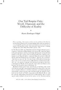 Our Toil Respite Only: Woolf, Diamond, and the Difficulty of Reality
