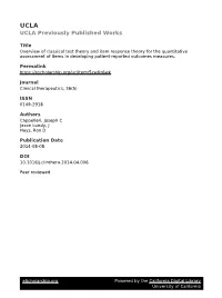 Overview of Classical Test Theory and Item Response Theory for the Quantitative Assessment of Items in Developing Patient-Reported Outcomes Measures