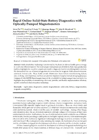 Rapid Online Solid-State Battery Diagnostics with Optically Pumped Magnetometers