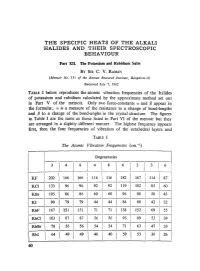 The Specific Heats of the Alkali Halides and Their Spectroscopic Behaviour