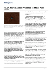NASA Mars Lander Prepares to Move Arm 27 May 2008