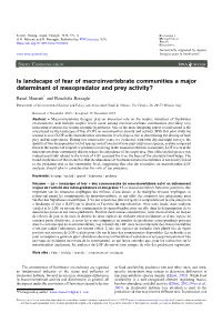 Is Landscape of Fear of Macroinvertebrate Communities a Major Determinant of Mesopredator and Prey Activity?