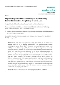 Superhydrophobic Surfaces Developed by Mimicking Hierarchical Surface Morphology of Lotus Leaf