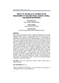 Impact of the Skills of Leaders on the Management of Organizational Change in Small and Medium Enterprises