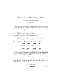 Lecture 6: Multiple Linear Regression