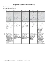 SSA 2016 Detailed Program Schedule