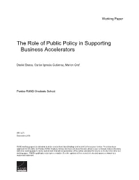 The Role of Public Policy in Supporting Business Accelerators