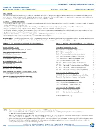 CONSTRUCTION MANAGEMENT PROGRAM Construction Management ASSOCIATE of APPLIED SCIENCE DEGREE (AAS) REQUIRED CREDITS: 60 DEGREE CODE: CTMGT-AAS