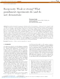 Reciprocity: Weak Or Strong? What Punishment Experiments Do (And Do Not) Demonstrate