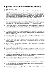 Equality, Inclusion and Diversity Policy
