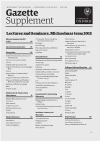 Lectures and Seminars, Michaelmas Term 2015