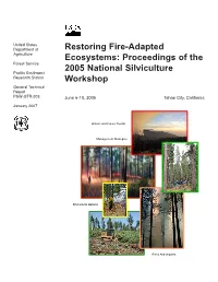 Restoring Fire-Adapted Ecosystems: Proceedings of the 2005 National Silviculture Workshop