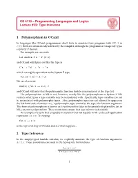 1 Polymorphism in Ocaml 2 Type Inference