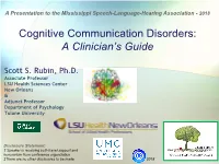 Cognitive Communication Disorders: a Clinician's Guide
