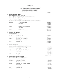 I List of Council of Ministers Members of the Cabinet
