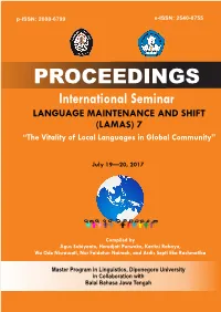 International Seminar on Language Maintenance and Shift (LAMAS) 7 July 19-20, 2017