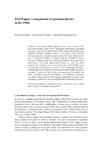 Karl Popper's Engagement in Quantum Physics in the 1960S