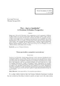 War – Just Or Justifiable? a Christian Orthodox Perspective