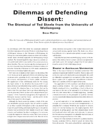 Dilemmas of Defending Dissent: the Dismissal of Ted Steele from the University of Wollongong