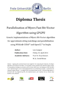 Parallelization of Myers Fast Bit-Vector Algorithm Using GPGPU