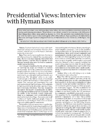 Presidential Views: Interview with Hyman Bass, Volume 50, Number 2