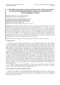 A New Biogeography-Based Optimization Approach Based on Shannon-Wiener Diversity Index to Pid Tuning in Multivariable System
