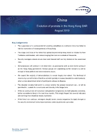 Evolution of Protests in the Hong Kong SAR August 2019