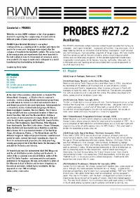 PROBES #27.2 Devoted to Exploring the Complex Map of Sound Art from Different Points of View Organised in Curatorial Series